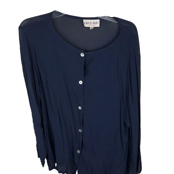 David Dirt Tops - Vintage‎ Made In USA DAVID DART Top XL Button Up Long Sleeve Blue Sheer